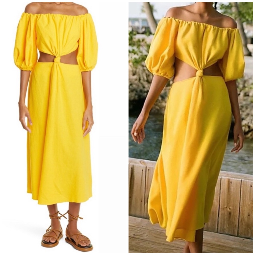 Farm Rio Off The Shoulder Knotted Cut Out Midi Dress Size XS